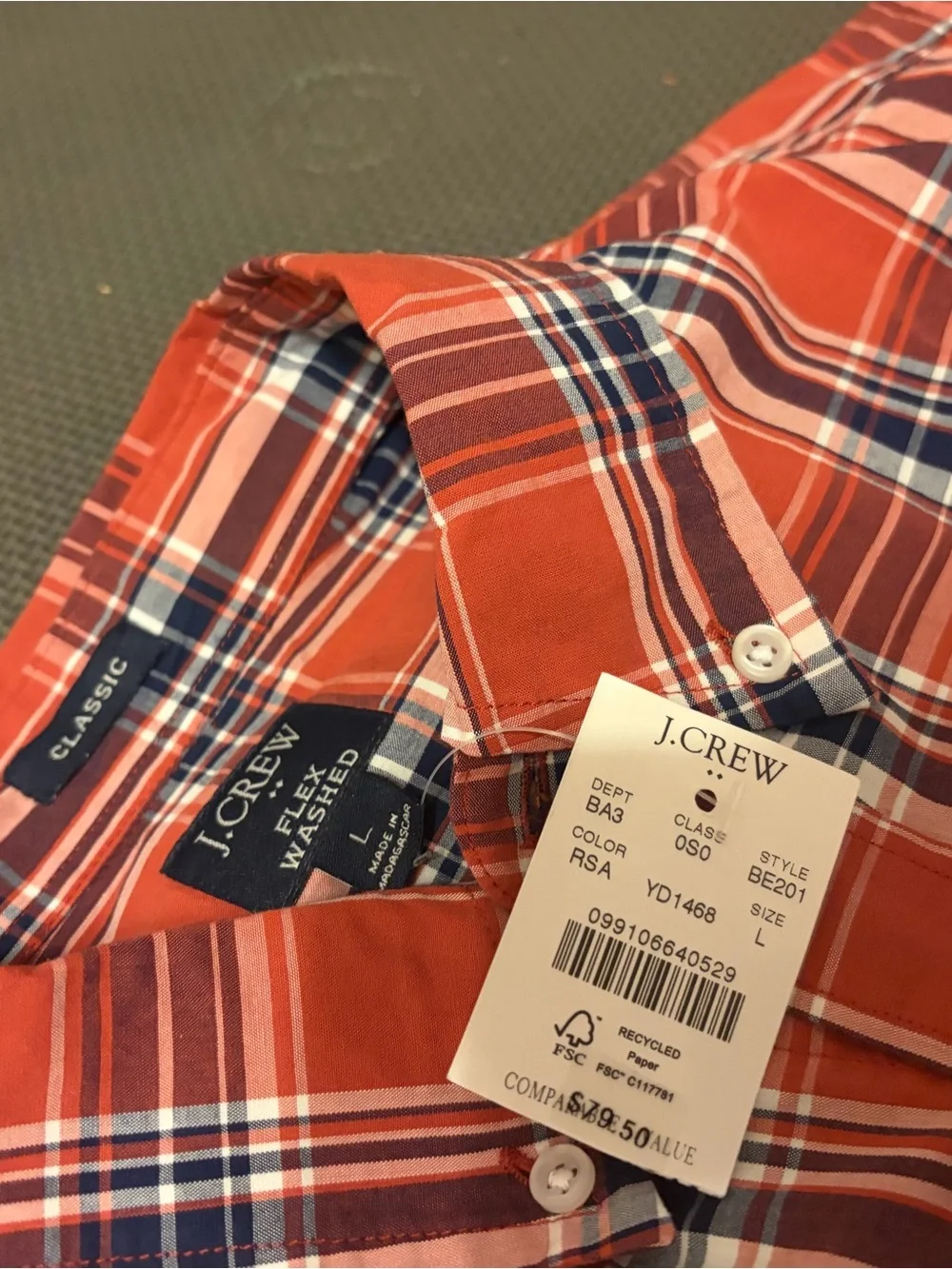 J Crew Men’s Red Plaid Button-Down Shirt
